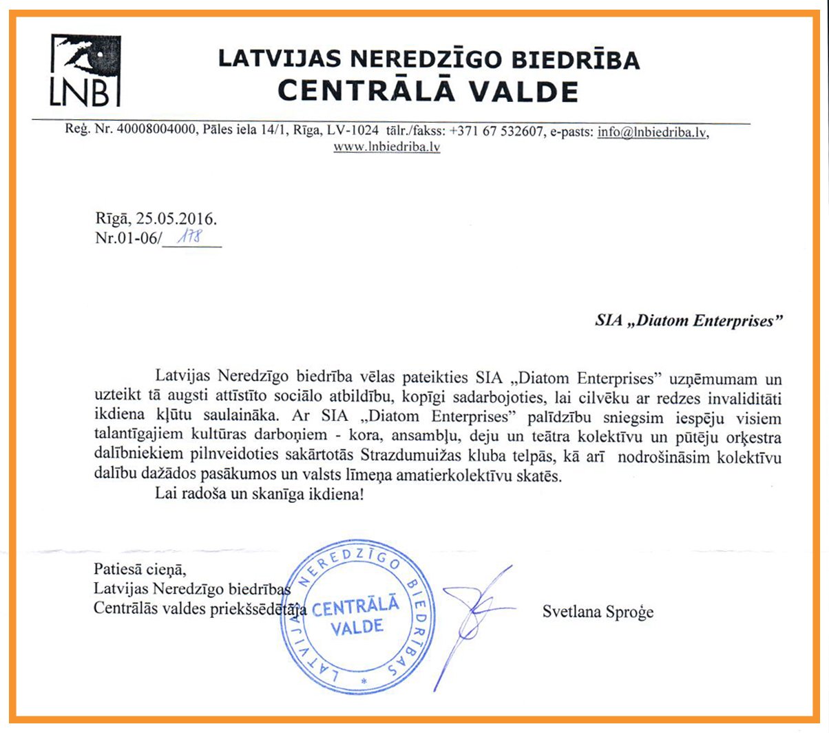 Letter from Latvian Society of the Blind