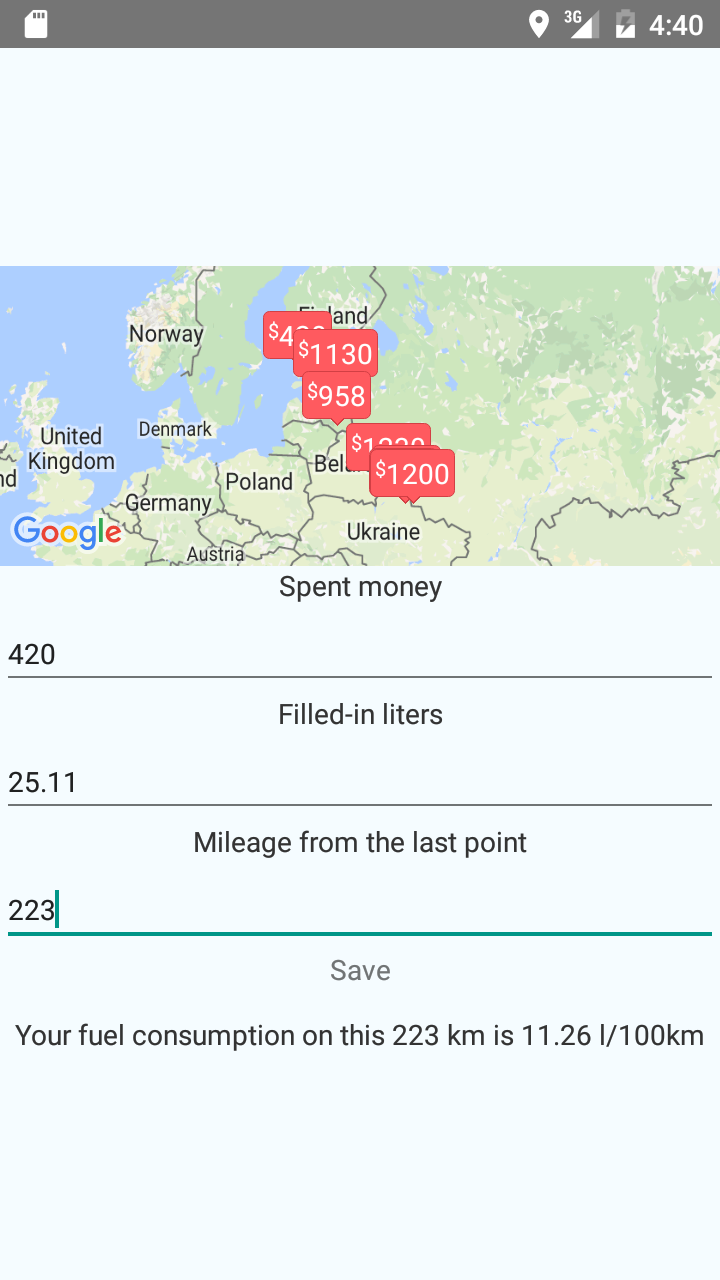 Android Application for tracking your spends with Google Maps Support