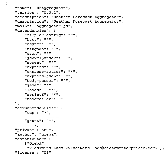 Project configuration: Example of package.json