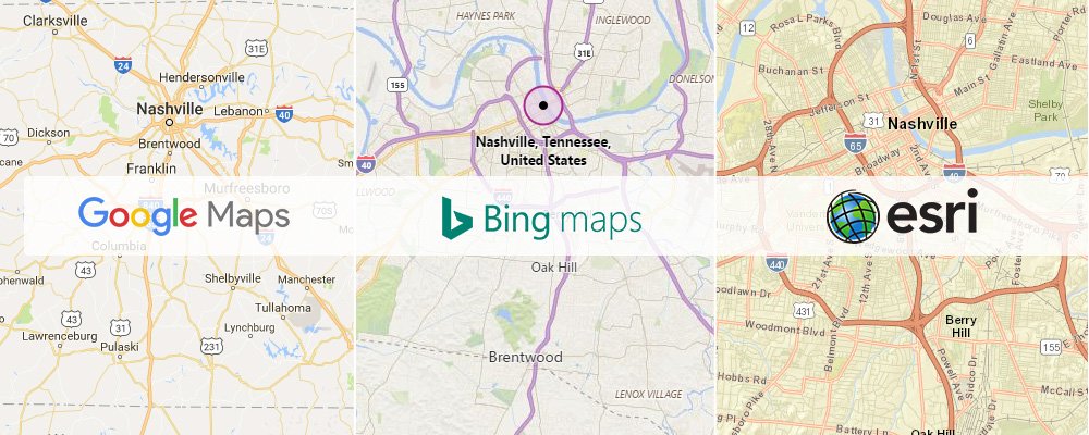 Google Maps, Bing Maps or ESRI
