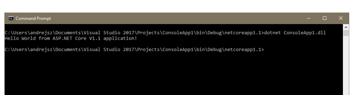 Running .NET Core 1.1 console application under Windows OS