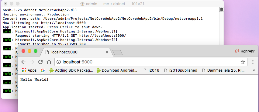 Running .NET Core 1.1 web application under OSX