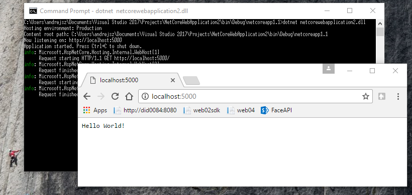Running .NET Core 1.1 web application under Windows OS