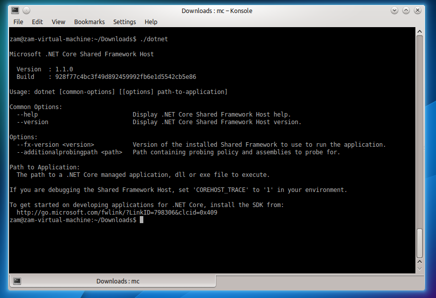 Verify that .NET Core 1.1 SDK successfully installed