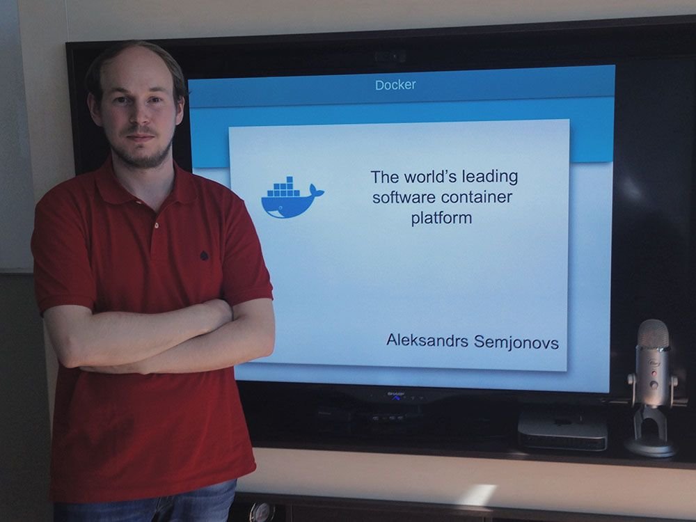 Alexander Semionov, our Technical Lead, before the presentation about Docker