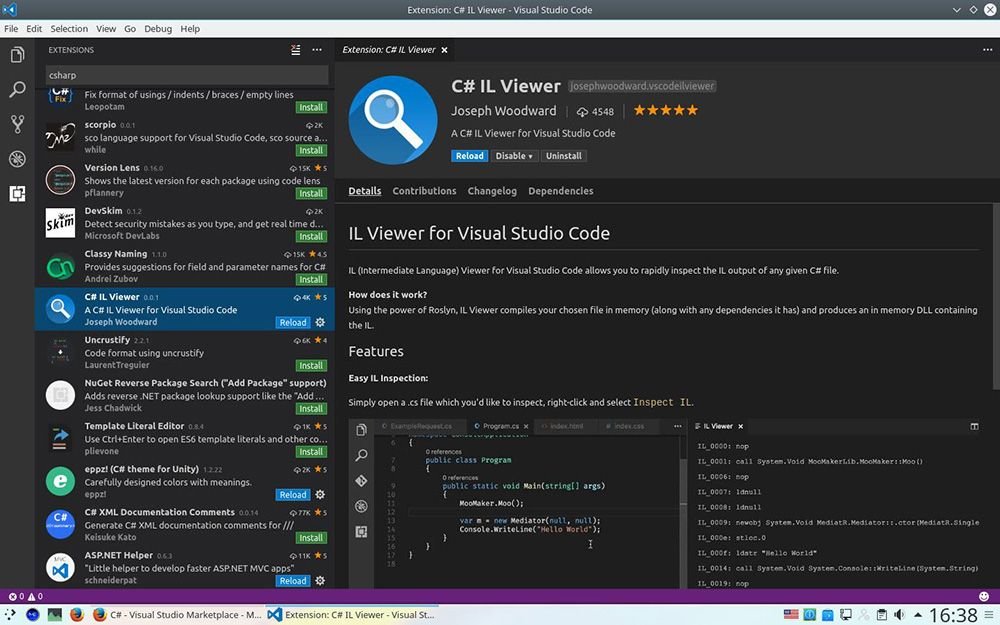 Screen shot of Visual Studio Code running on Linux OS