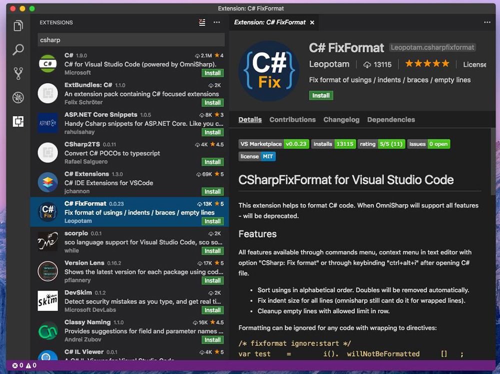 Screen shot of Visual Studio Code running on Mac OS